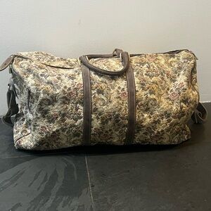 Vintage French luggage co " GRAY ROSE " SUEDE TAPESTRY Duffle Bag lovingly used